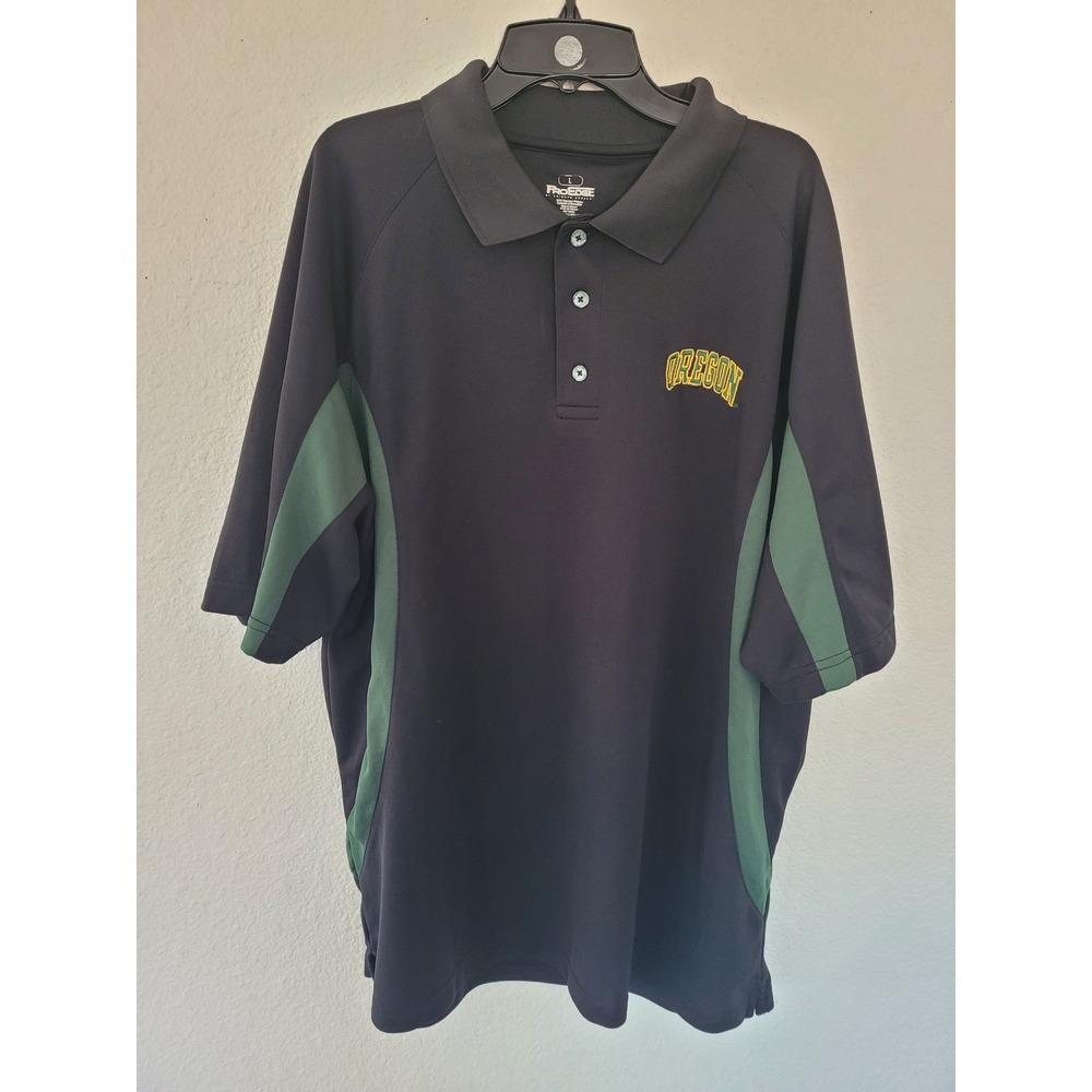ProEdge Oregon Ducks Mens L Black Green Performance Polo Shirt Embroidered #25
